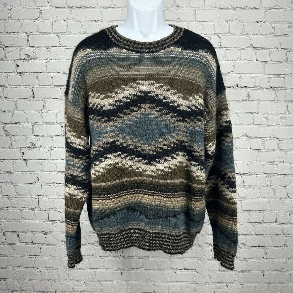 Peruvian Connection Multicolor 100% Alpaca Crewneck Long Sleeve Sweater Size XL